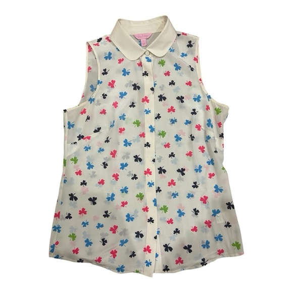 Lilly‎ Pulitzer Women’s Tank 100% Silk Clover Leaf Print size M - Picture 1 of 4